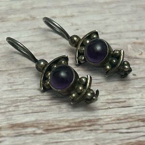 Vintage Amethyst Earrings – Ornate Sterling Setting, Boho & Spiritual Vibes E980